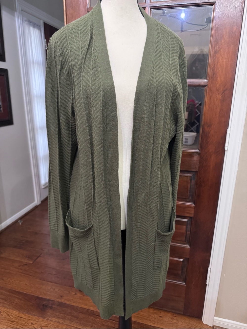 Love Ellie Olive Green Textured Long Cardigan XL Pockets